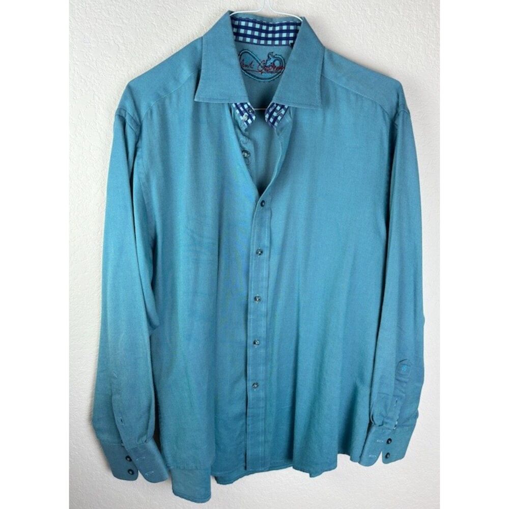 Robert Graham Men's Size XL Teal Flip Collar & Cuff Button Shirt